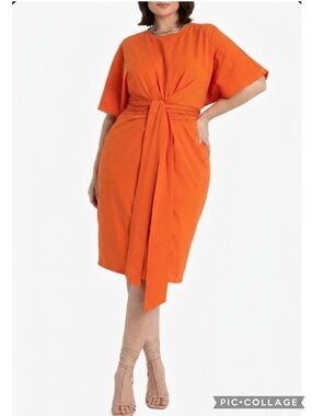Eloquii Orange Cross Front Dress Knit Dolman Sleeves NWT 18 Brunch Party